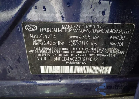 2014 Hyundai Sonata Gls from USA, damaged, VIN 5NPEB4AC3EH914642